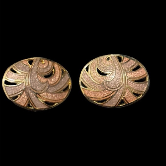 Vintage Cloisonne Enamel Art Deco Inspired Oval Earrings - Picture 3 of 7